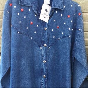 Embroidered Denim Button-Up Shirt